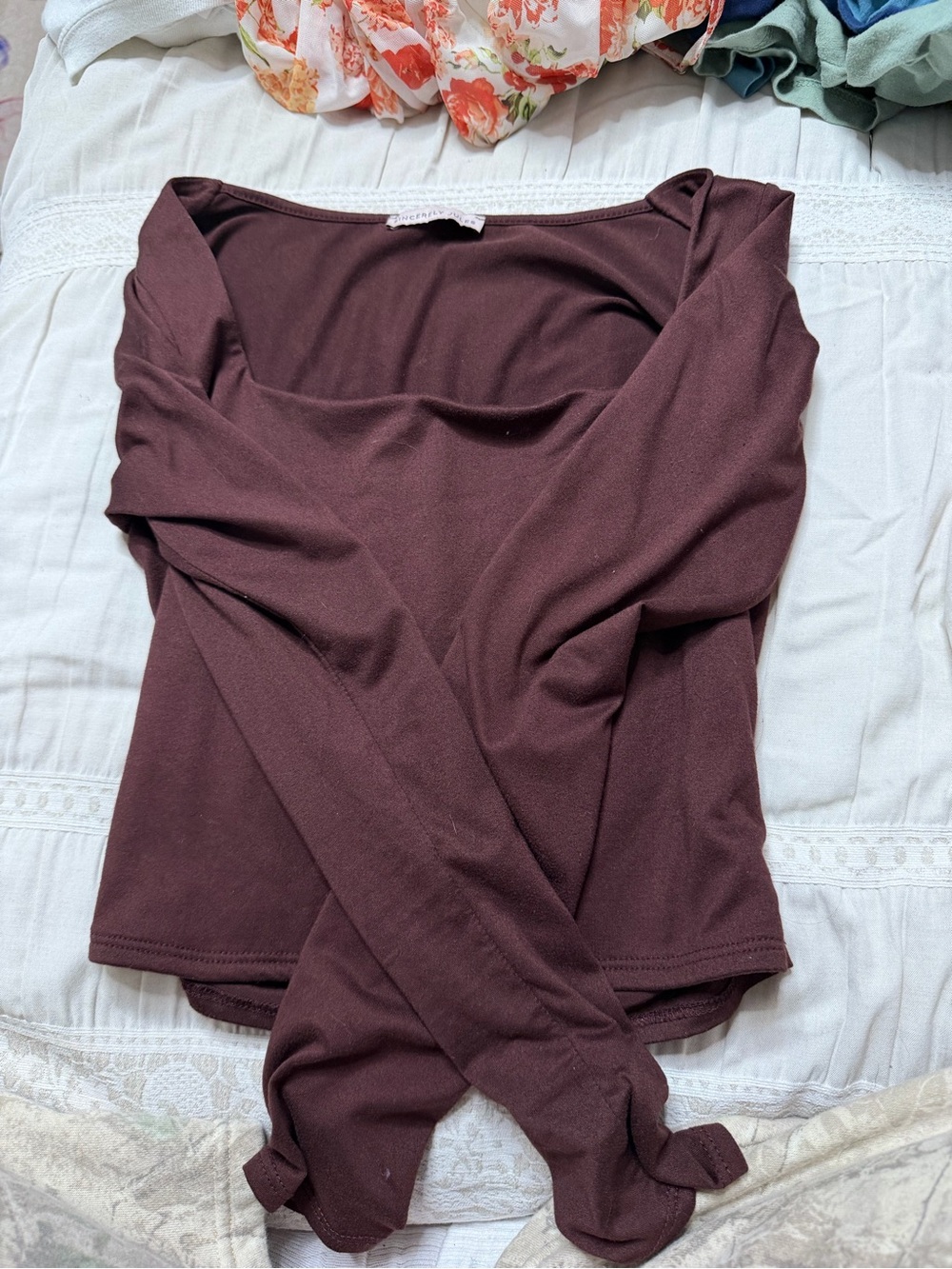 Sincerely Jules Long-Sleeve Scoop Neck Top - Deep Brown Plum